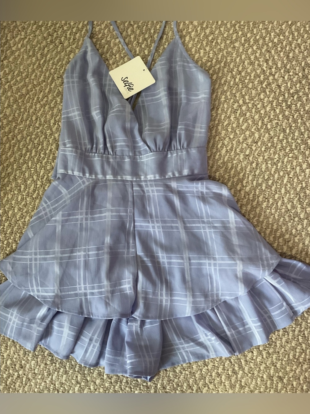 Selfie Leslie Lavender Plaid V-Neck Women's Romper - Picture 6 of 10